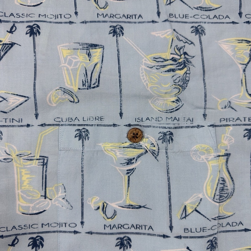 Caribbean Cocktail Print Camp Shirt Mens 3XT Blue Rayon Hawaiian Short Sleeve - Picture 2 of 12